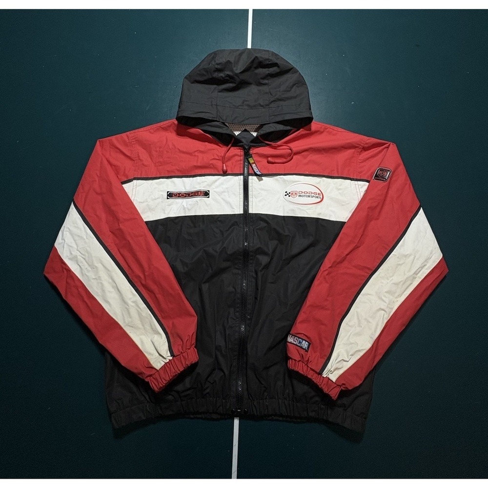 Vintage Dodge Motorsports NASCAR Racing Rain Jacket Mens XL Essex Full Zip Flaw*